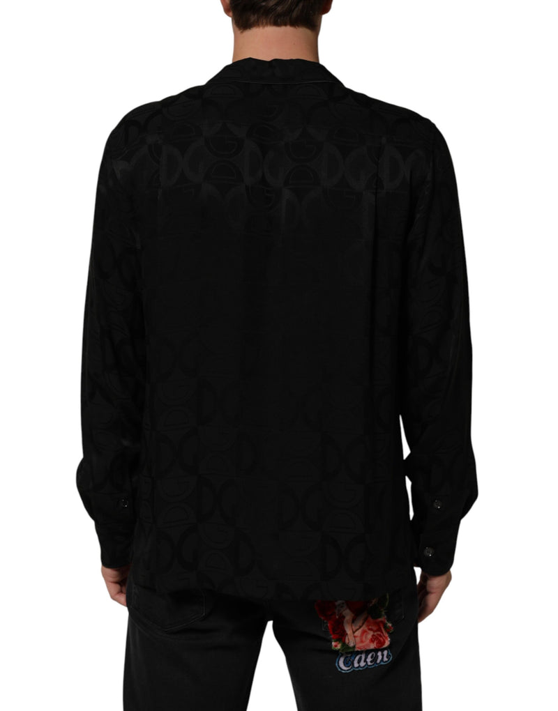 Black DG Logo Silk Men Long Sleeves Shirt