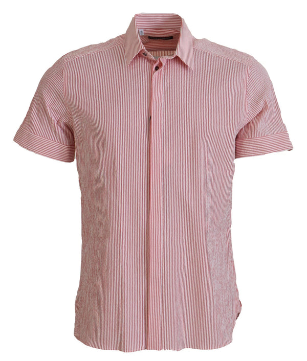 Red White Striped Cotton Short Sleeve Shirt