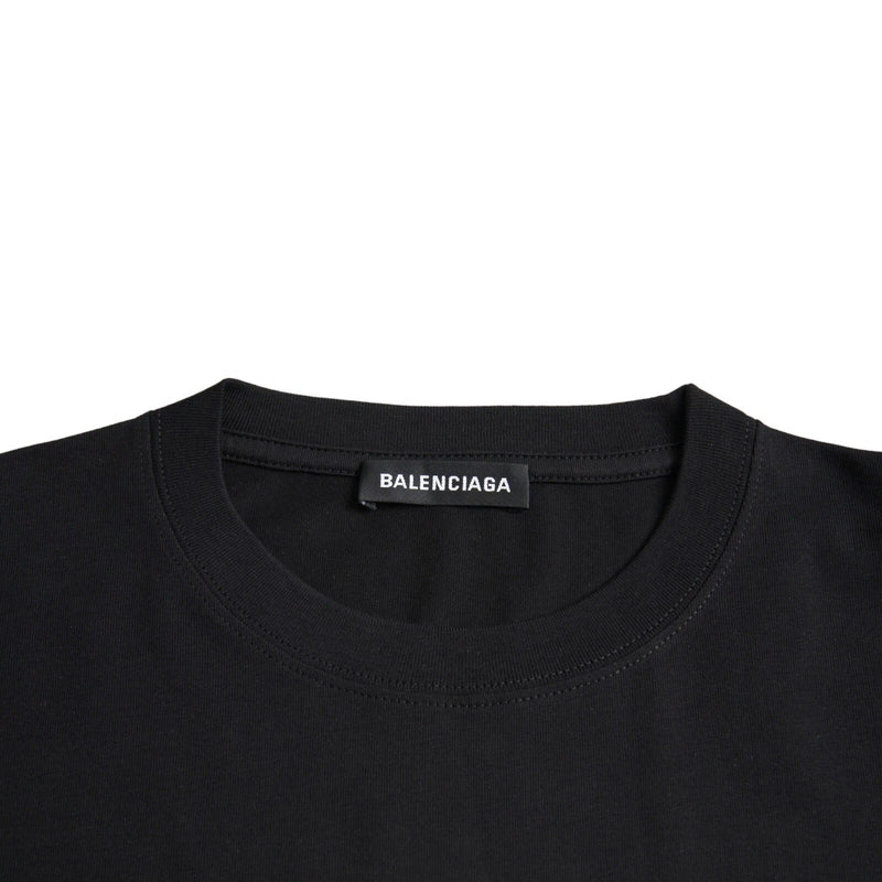 Black Cotton Logo Print Crew Neck Short Sleeves T-shirt