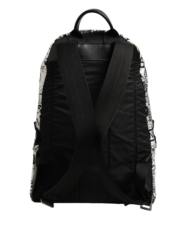 Black White Graffiti Print School Backpack Men Borse Bag