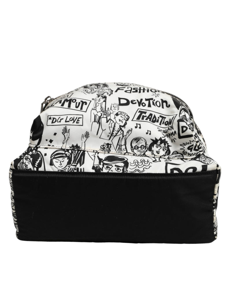 Black White Graffiti Print School Backpack Men Borse Bag