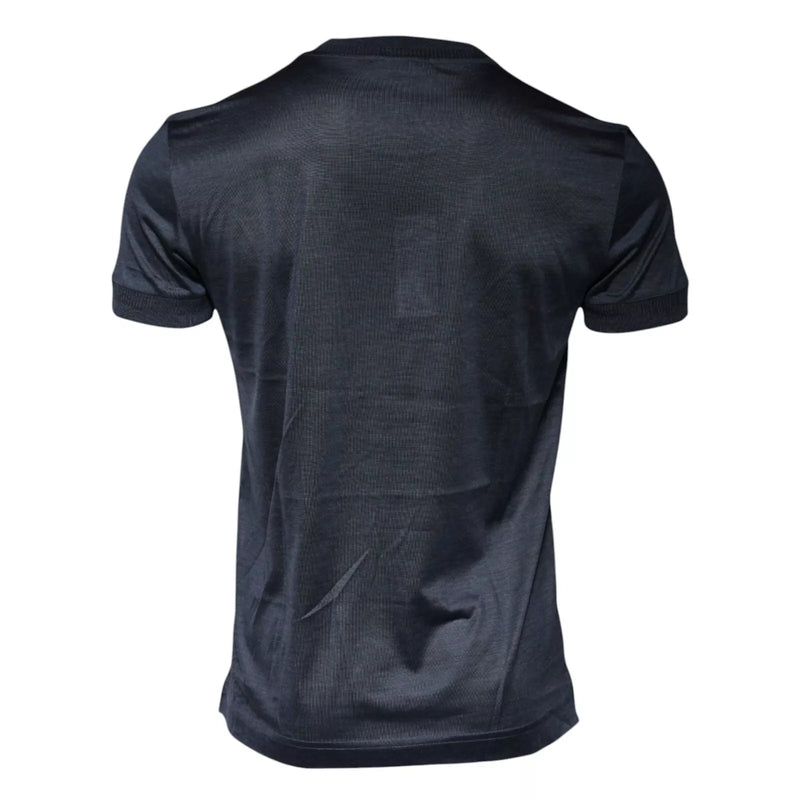 Blue Silk Crew Neck Short Sleeves Men T-shirt