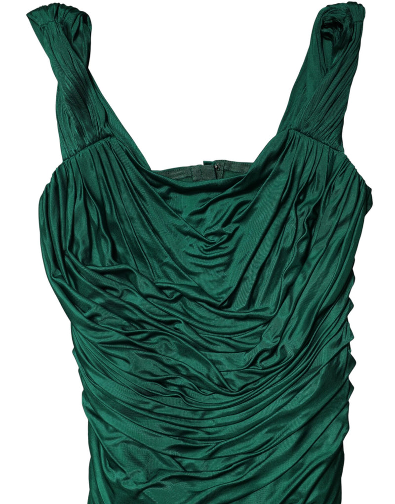 Green Viscose Drape Jersey Organzine Tank Top