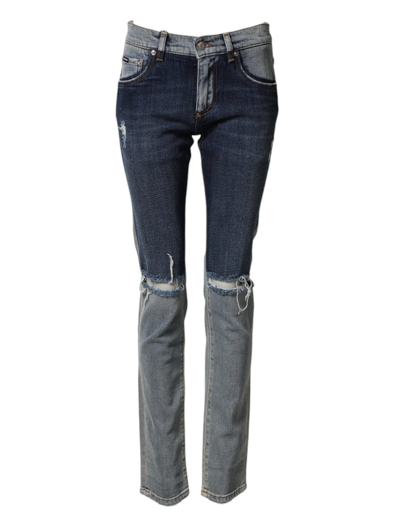 Blue Two Tone Cotton Men Skinny Denim Jeans