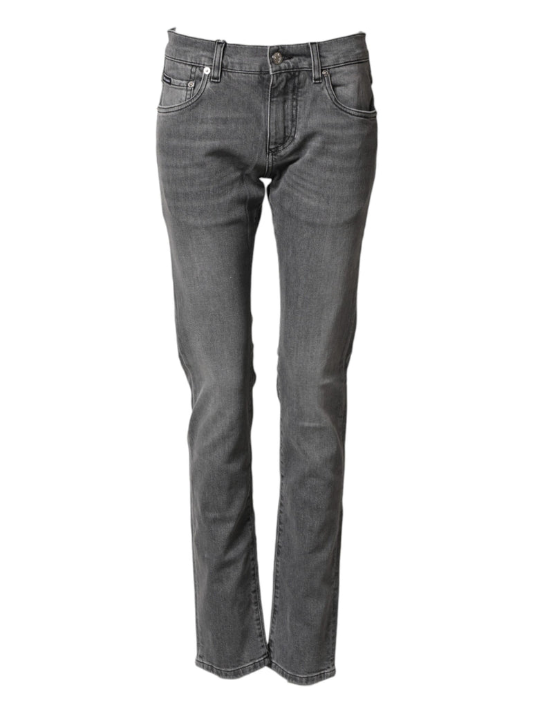 Gray Cotton Mid Waist Skinny Denim Jeans