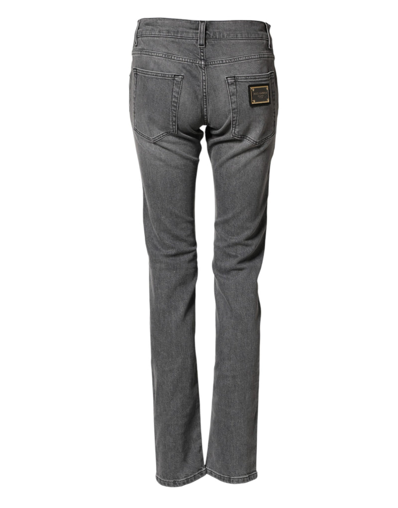 Gray Cotton Mid Waist Skinny Denim Jeans
