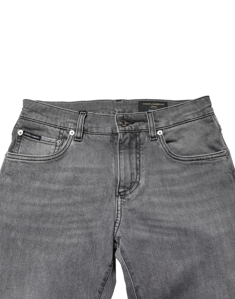 Gray Cotton Mid Waist Skinny Denim Jeans