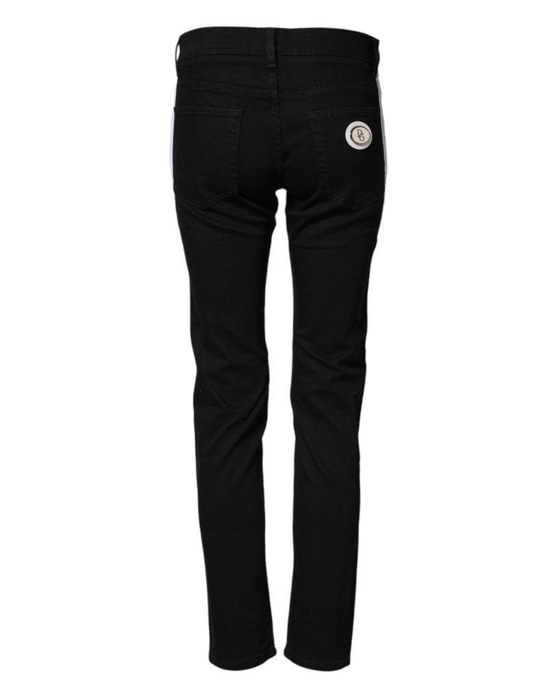 Black Cotton MidWaist Skinny Denim Logo Jeans